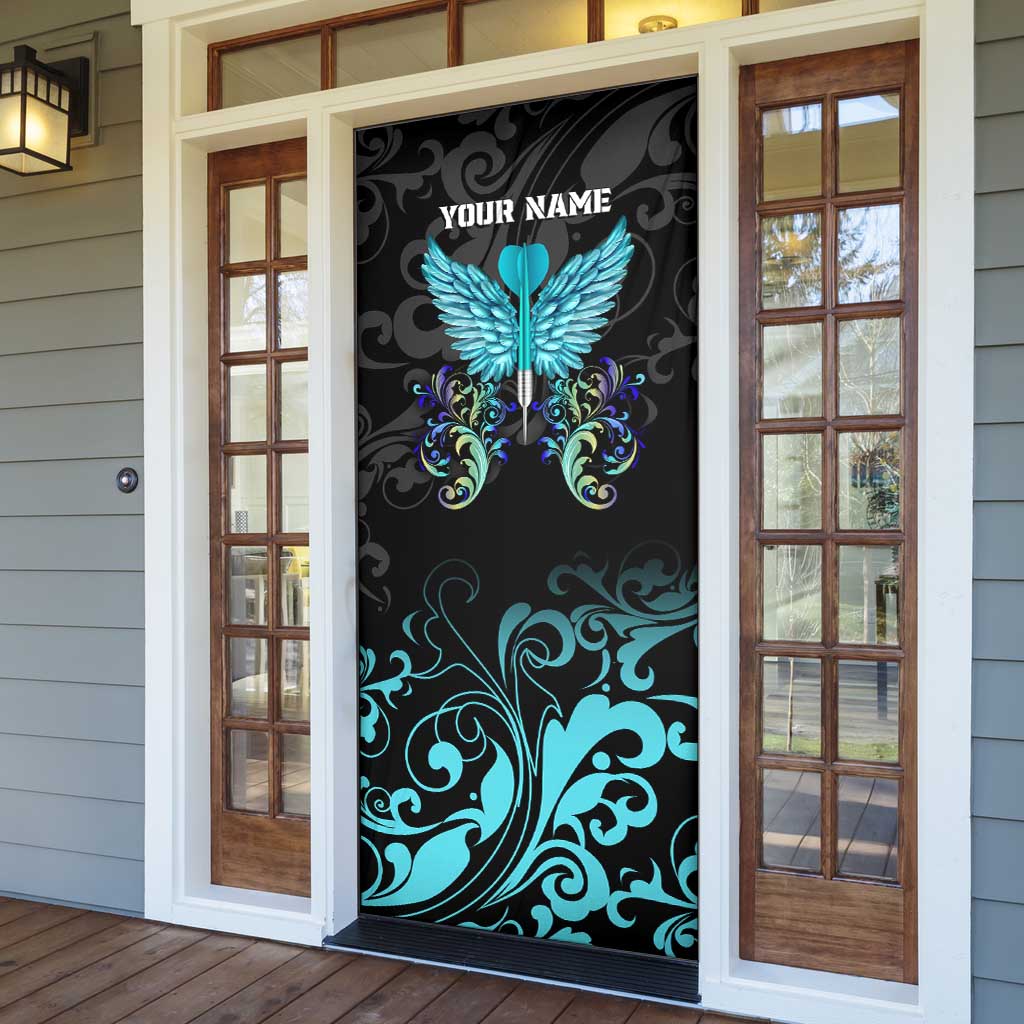 Personalized Elegant Wings and Dartboard Design Door Cover with Swirling Floral Patterns - Wonder Print Shop