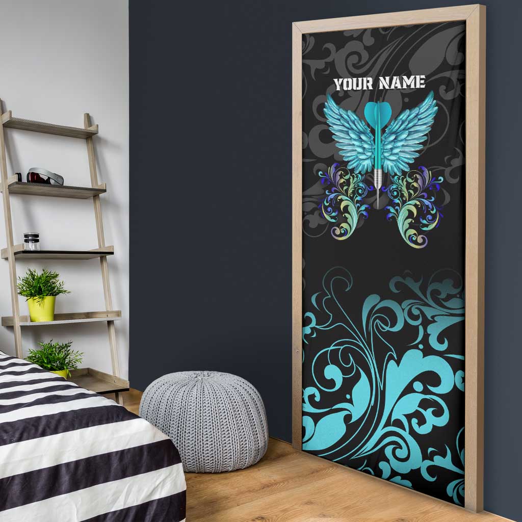 Personalized Elegant Wings and Dartboard Design Door Cover with Swirling Floral Patterns - Wonder Print Shop