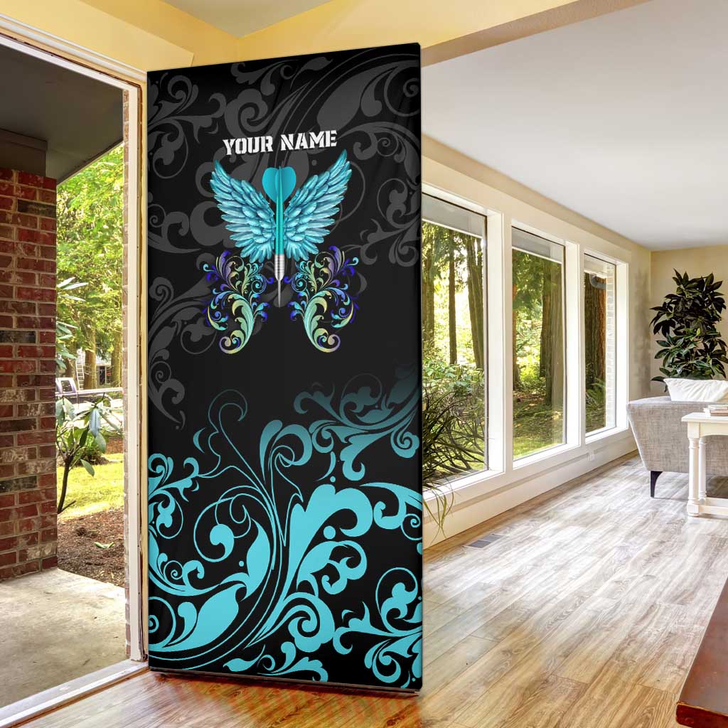 Personalized Elegant Wings and Dartboard Design Door Cover with Swirling Floral Patterns - Wonder Print Shop