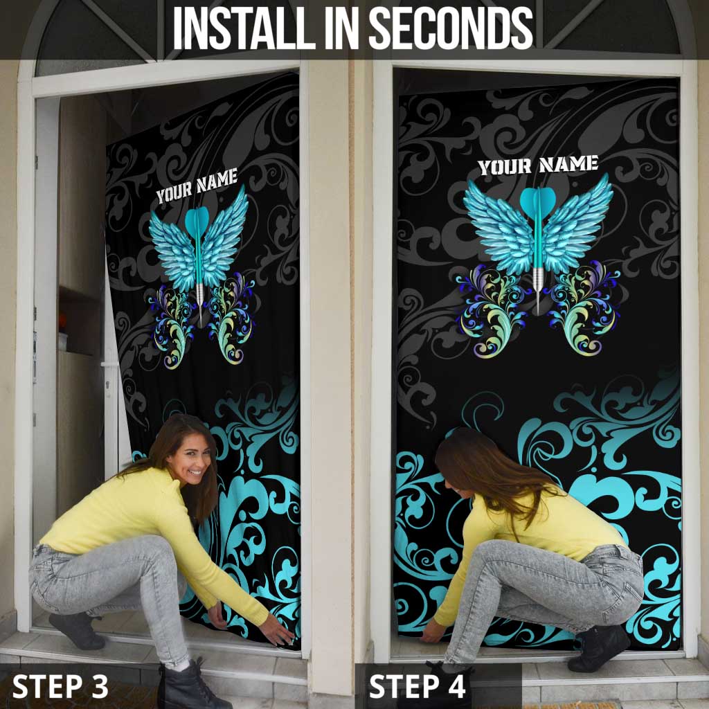 Personalized Elegant Wings and Dartboard Design Door Cover with Swirling Floral Patterns - Wonder Print Shop