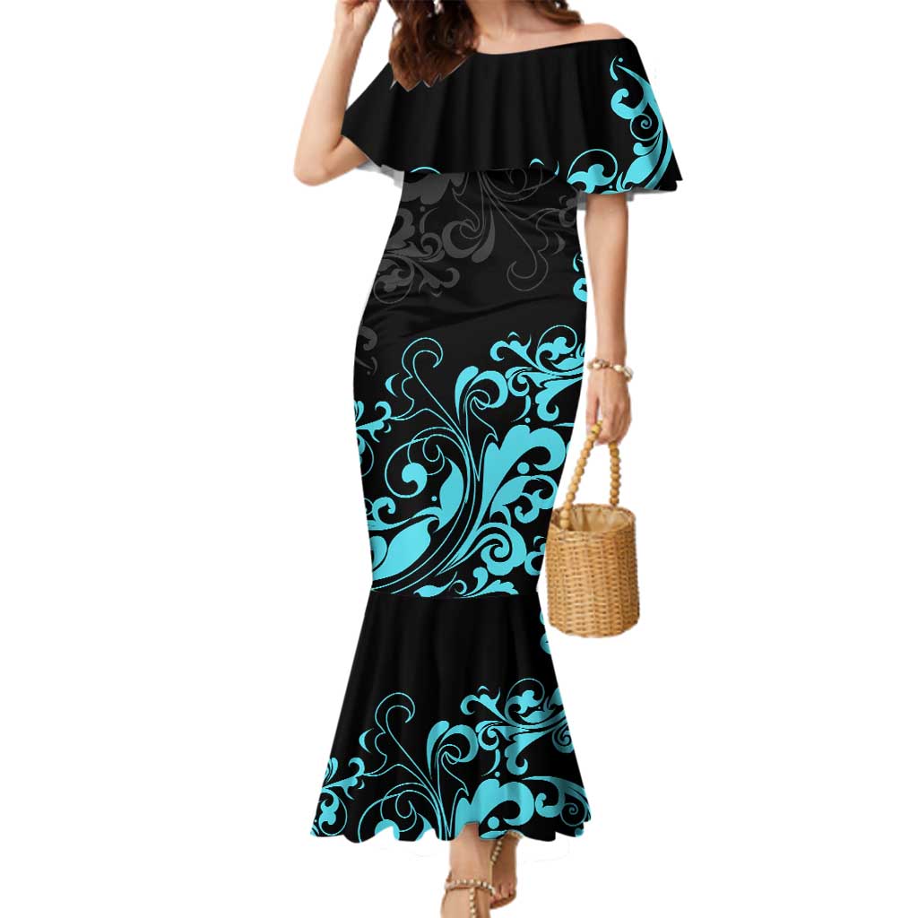 Personalized Elegant Wings and Dartboard Design Family Matching Mermaid Dress and Hawaiian Shirt with Swirling Floral Patterns - Wonder Print Shop