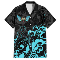 Personalized Elegant Wings and Dartboard Design Family Matching Off The Shoulder Long Sleeve Dress and Hawaiian Shirt with Swirling Floral Patterns - Wonder Print Shop