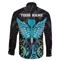 Personalized Elegant Wings and Dartboard Design Family Matching Off The Shoulder Long Sleeve Dress and Hawaiian Shirt with Swirling Floral Patterns - Wonder Print Shop