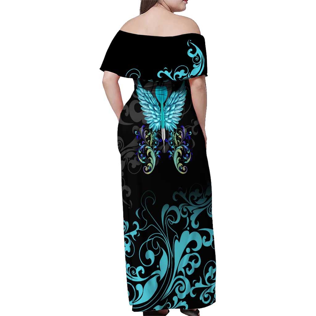 Personalized Elegant Wings and Dartboard Design Family Matching Off Shoulder Maxi Dress and Hawaiian Shirt with Swirling Floral Patterns - Wonder Print Shop