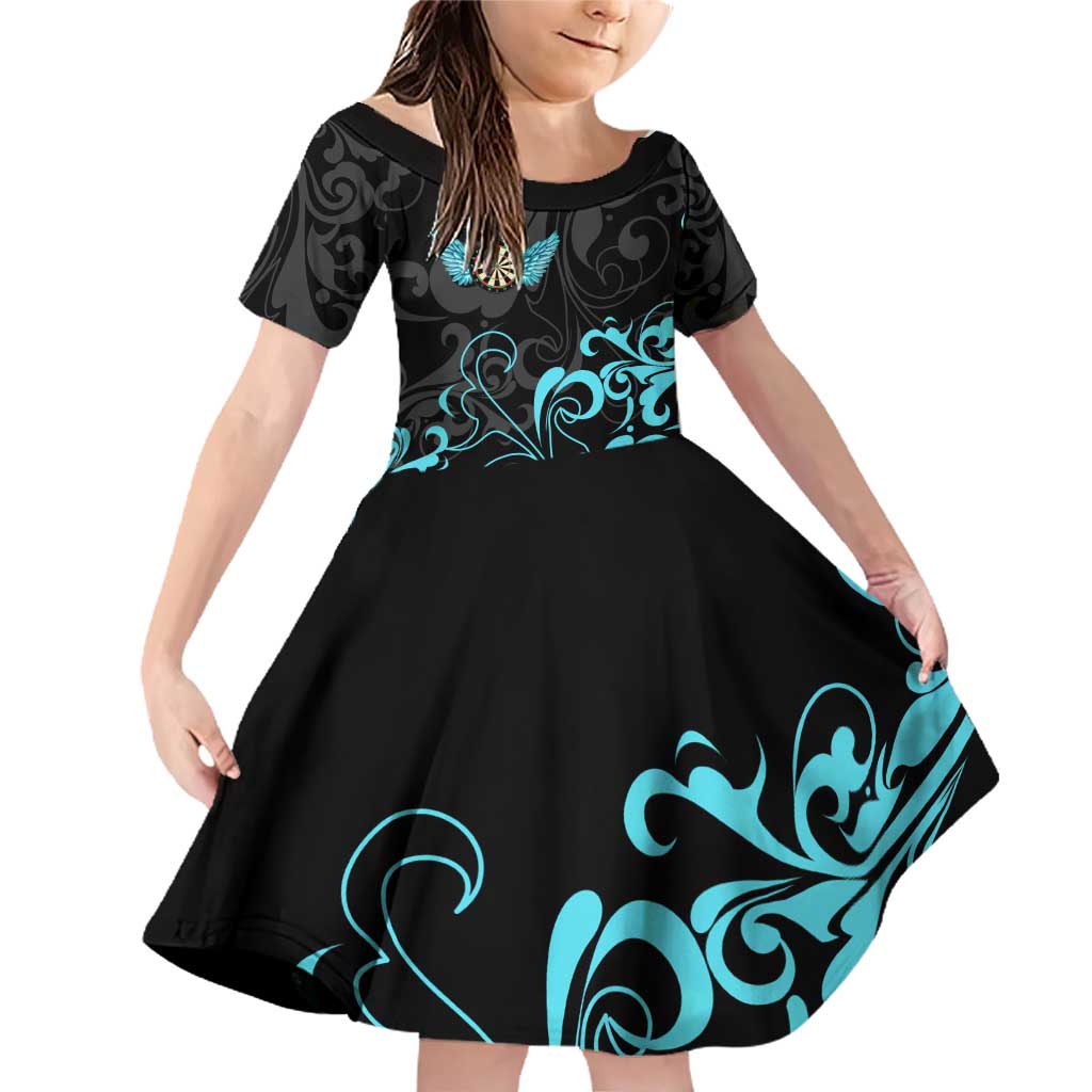 Personalized Elegant Wings and Dartboard Design Family Matching Off Shoulder Short Dress and Hawaiian Shirt with Swirling Floral Patterns - Wonder Print Shop