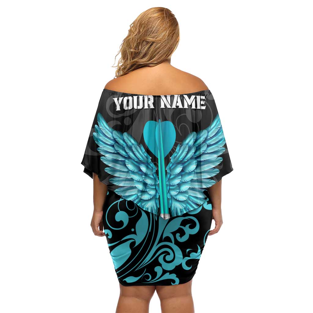 Personalized Elegant Wings and Dartboard Design Family Matching Off Shoulder Short Dress and Hawaiian Shirt with Swirling Floral Patterns - Wonder Print Shop
