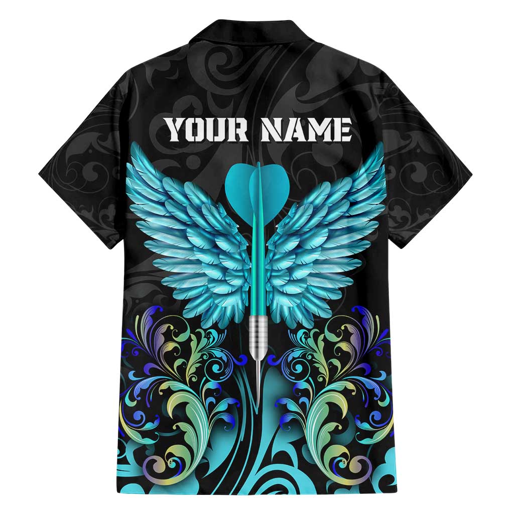 Personalized Elegant Wings and Dartboard Design Family Matching Short Sleeve Bodycon Dress and Hawaiian Shirt with Swirling Floral Patterns - Wonder Print Shop
