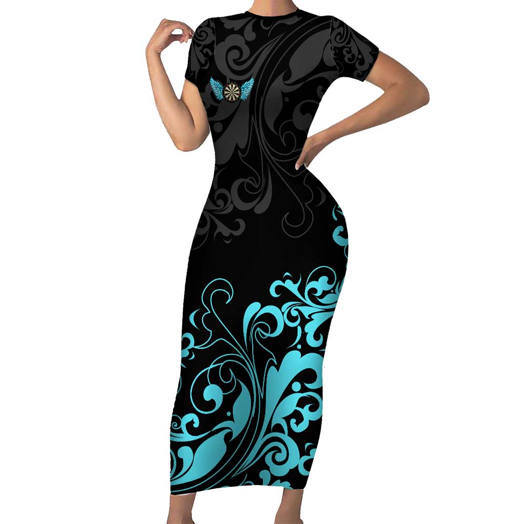 Personalized Elegant Wings and Dartboard Design Family Matching Short Sleeve Bodycon Dress and Hawaiian Shirt with Swirling Floral Patterns - Wonder Print Shop