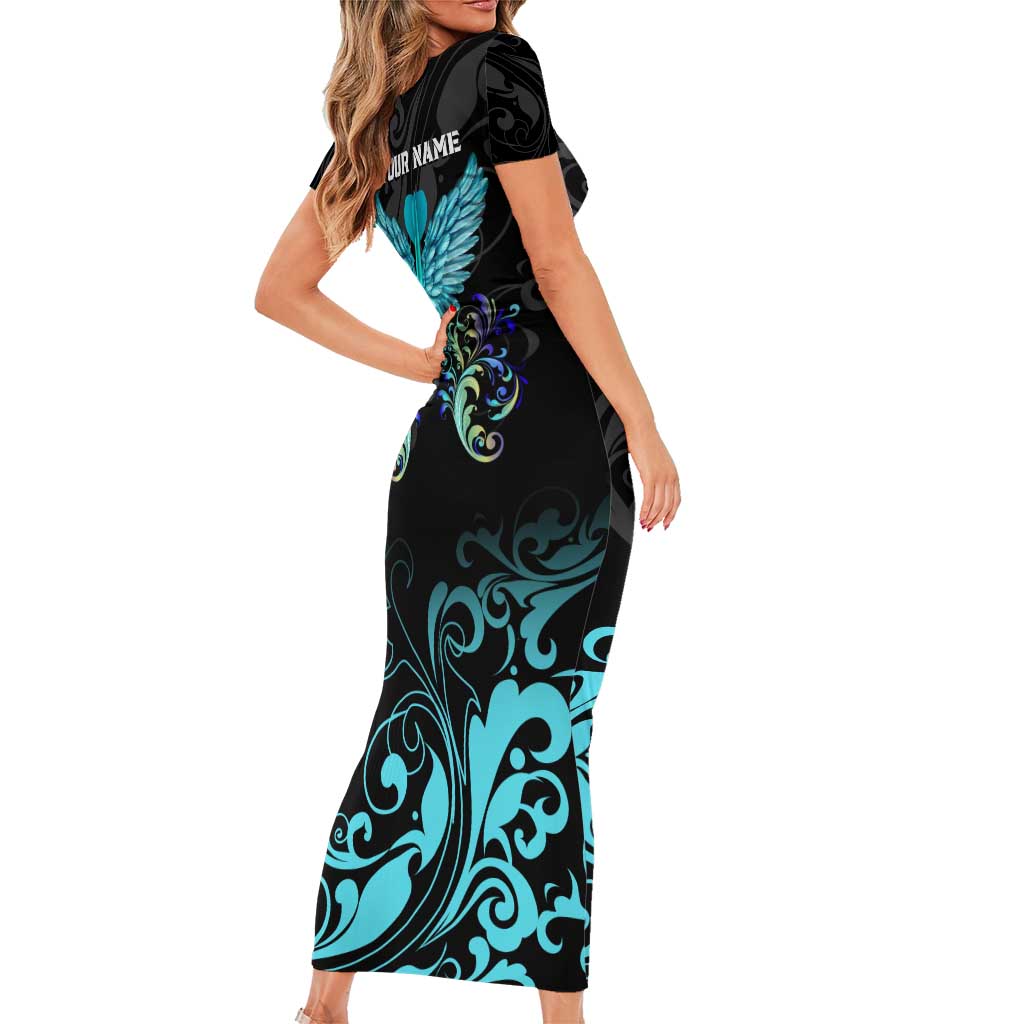 Personalized Elegant Wings and Dartboard Design Family Matching Short Sleeve Bodycon Dress and Hawaiian Shirt with Swirling Floral Patterns - Wonder Print Shop