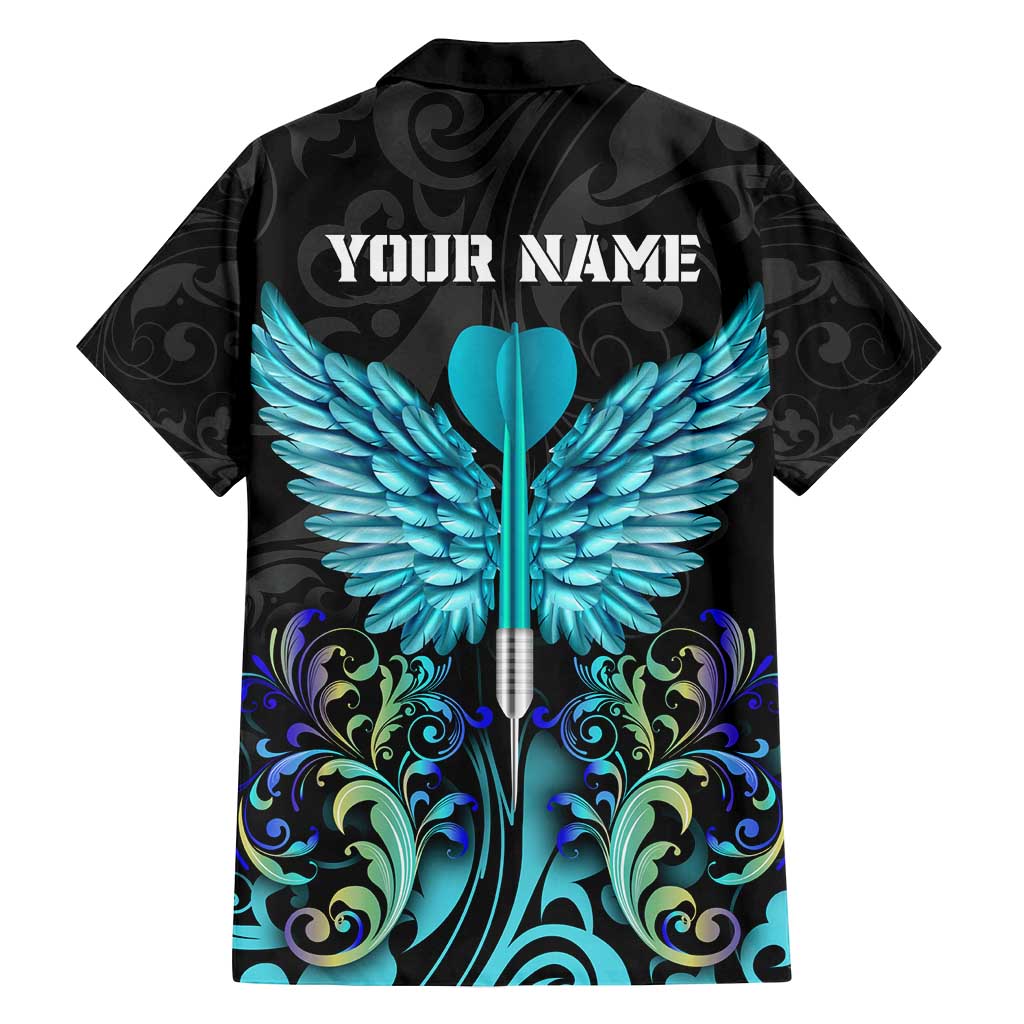 Personalized Elegant Wings and Dartboard Design Family Matching Summer Maxi Dress and Hawaiian Shirt with Swirling Floral Patterns - Wonder Print Shop