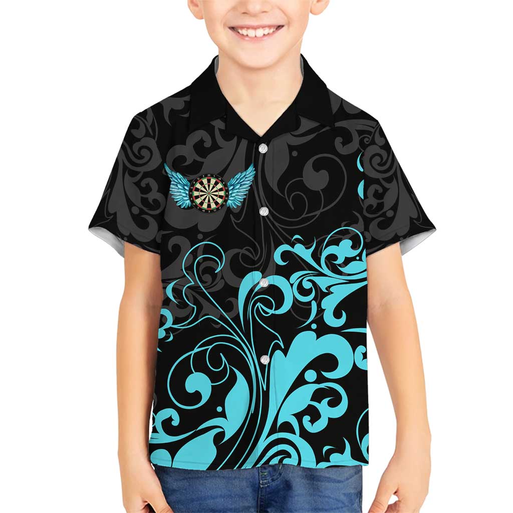 Personalized Elegant Wings and Dartboard Design Family Matching Summer Maxi Dress and Hawaiian Shirt with Swirling Floral Patterns - Wonder Print Shop