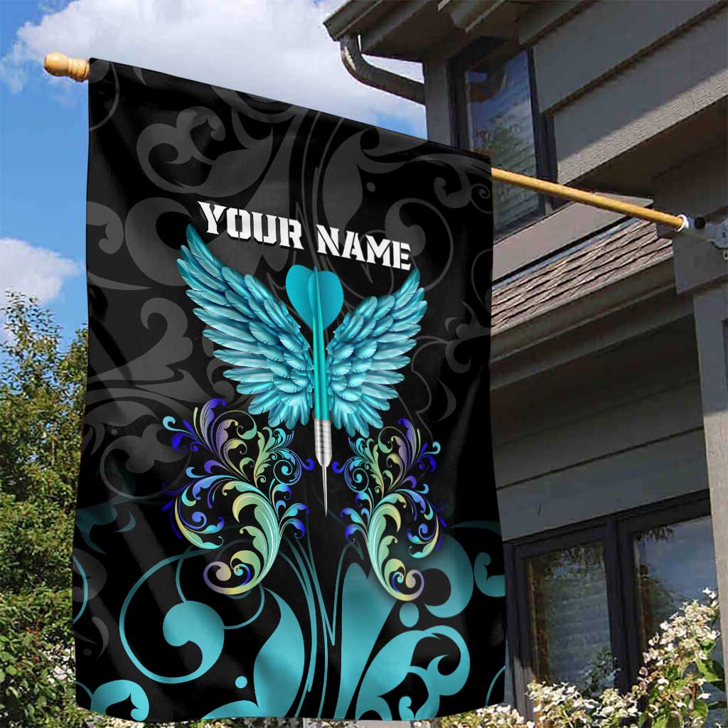 Personalized Elegant Wings and Dartboard Design Garden Flag with Swirling Floral Patterns - Wonder Print Shop