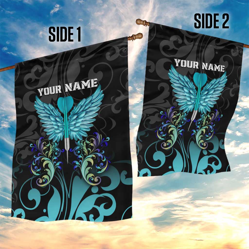 Personalized Elegant Wings and Dartboard Design Garden Flag with Swirling Floral Patterns - Wonder Print Shop