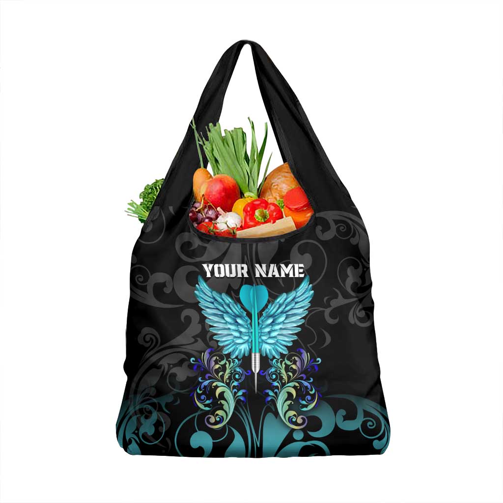 Personalized Elegant Wings and Dartboard Design Grocery Bag with Swirling Floral Patterns - Wonder Print Shop