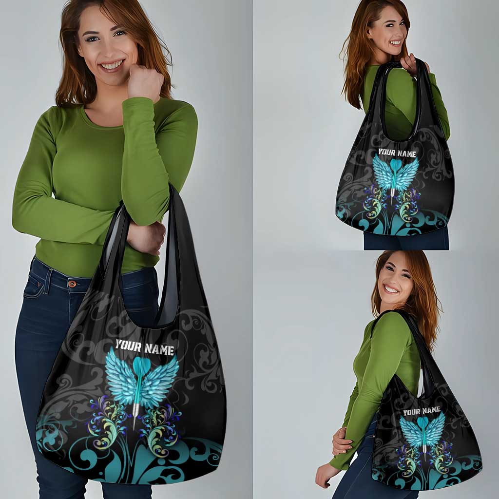 Personalized Elegant Wings and Dartboard Design Grocery Bag with Swirling Floral Patterns - Wonder Print Shop