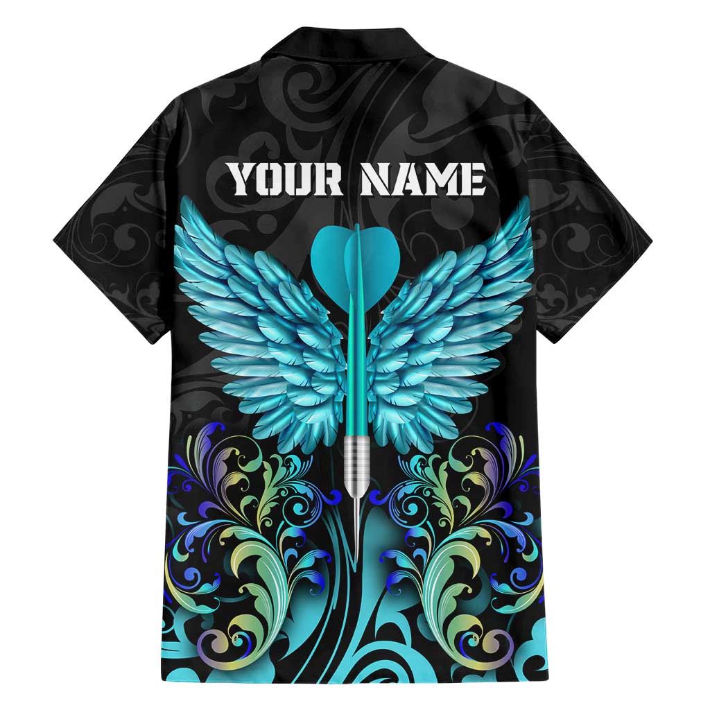 Personalized Elegant Wings and Dartboard Design Hawaiian Shirt with Swirling Floral Patterns - Wonder Print Shop