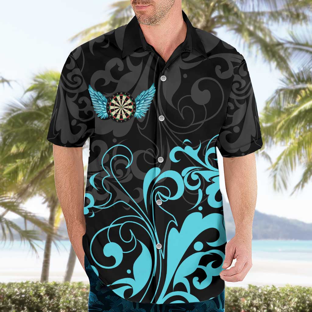 Personalized Elegant Wings and Dartboard Design Hawaiian Shirt with Swirling Floral Patterns - Wonder Print Shop