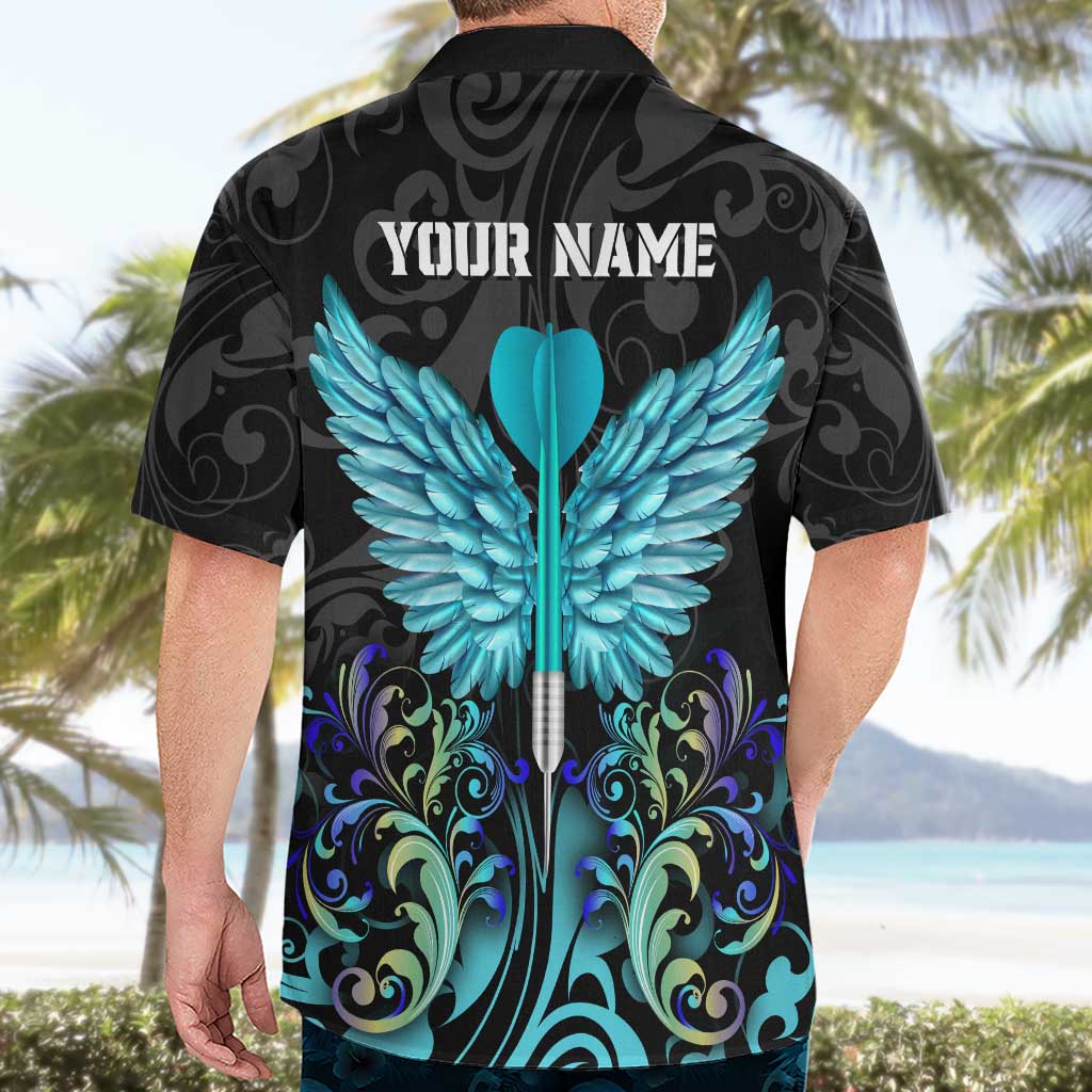 Personalized Elegant Wings and Dartboard Design Hawaiian Shirt with Swirling Floral Patterns - Wonder Print Shop