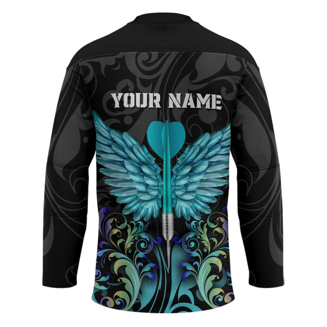 Personalized Elegant Wings and Dartboard Design Hockey Jersey with Swirling Floral Patterns - Wonder Print Shop