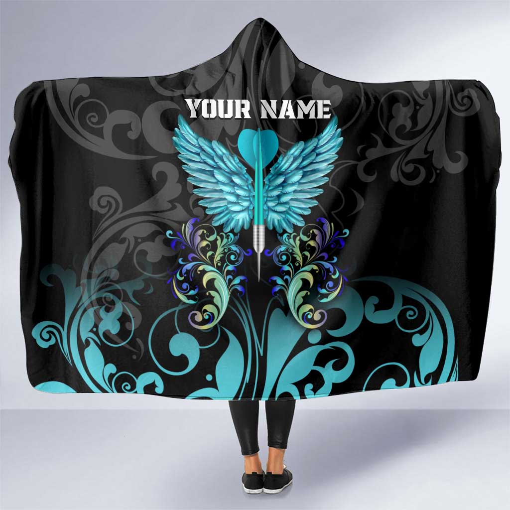 Personalized Elegant Wings and Dartboard Design Hooded Blanket with Swirling Floral Patterns - Wonder Print Shop
