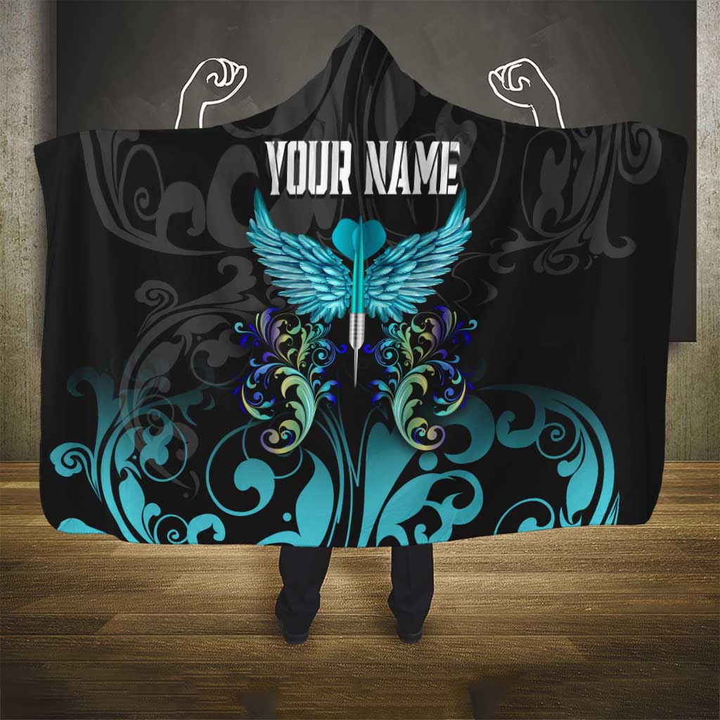Personalized Elegant Wings and Dartboard Design Hooded Blanket with Swirling Floral Patterns - Wonder Print Shop