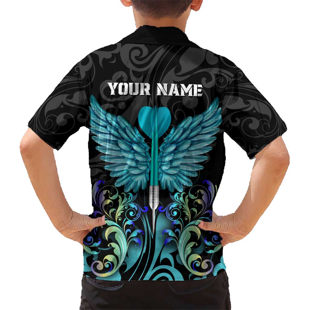 Personalized Elegant Wings and Dartboard Design Kid Hawaiian Shirt with Swirling Floral Patterns - Wonder Print Shop
