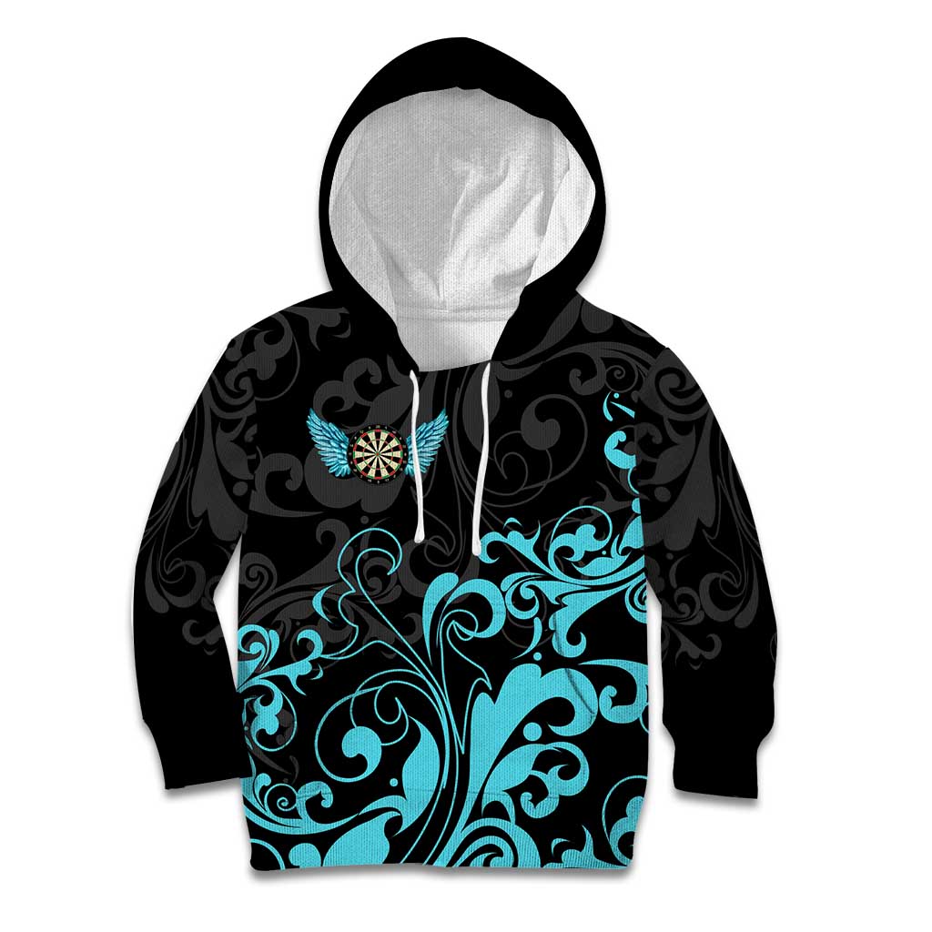 Personalized Elegant Wings and Dartboard Design Kid Hoodie with Swirling Floral Patterns - Wonder Print Shop