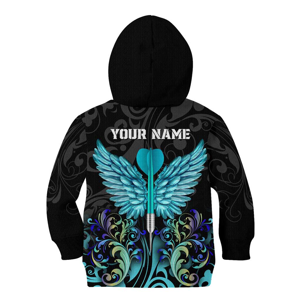 Personalized Elegant Wings and Dartboard Design Kid Hoodie with Swirling Floral Patterns - Wonder Print Shop
