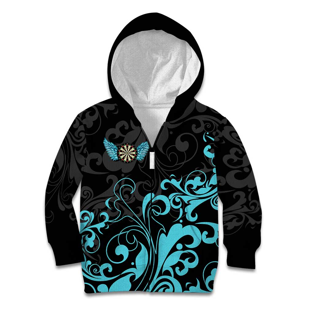 Personalized Elegant Wings and Dartboard Design Kid Hoodie with Swirling Floral Patterns - Wonder Print Shop