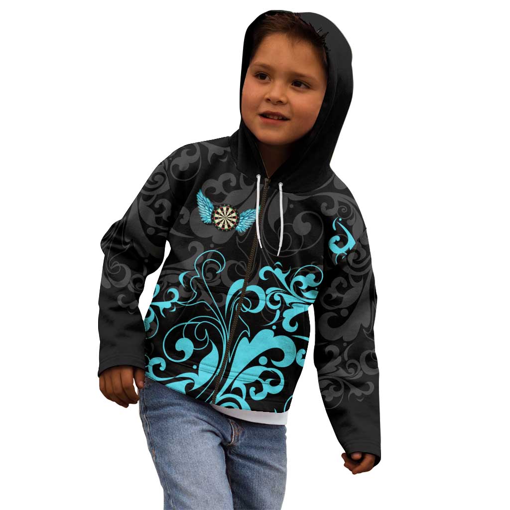 Personalized Elegant Wings and Dartboard Design Kid Hoodie with Swirling Floral Patterns - Wonder Print Shop