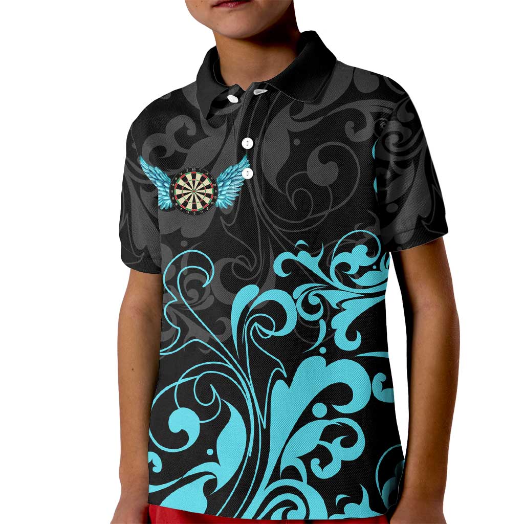 Personalized Elegant Wings and Dartboard Design Kid Polo Shirt with Swirling Floral Patterns - Wonder Print Shop