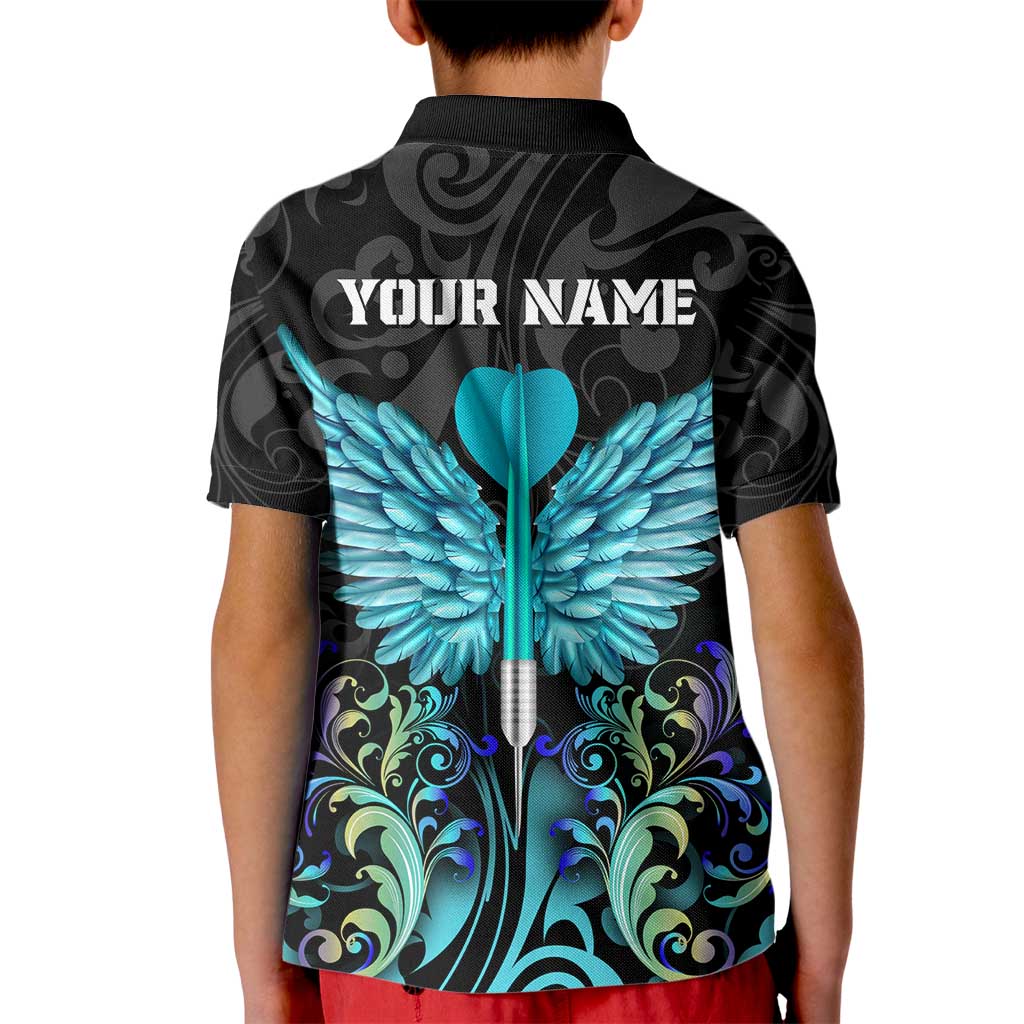 Personalized Elegant Wings and Dartboard Design Kid Polo Shirt with Swirling Floral Patterns - Wonder Print Shop