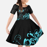 Personalized Elegant Wings and Dartboard Design Kid Short Sleeve Dress with Swirling Floral Patterns - Wonder Print Shop