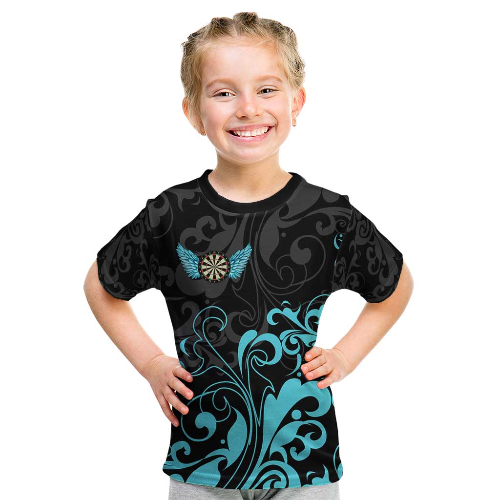 Personalized Elegant Wings and Dartboard Design Kid T Shirt with Swirling Floral Patterns - Wonder Print Shop