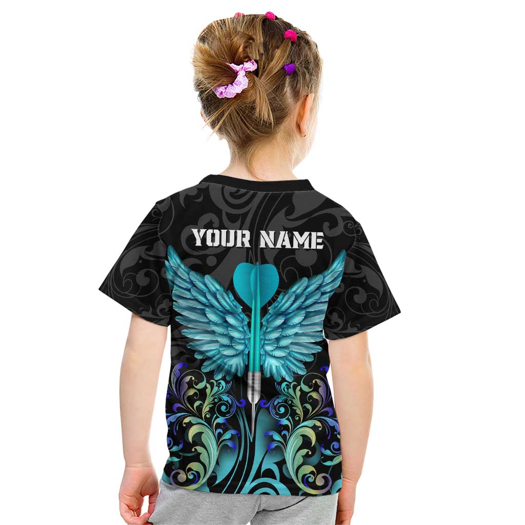Personalized Elegant Wings and Dartboard Design Kid T Shirt with Swirling Floral Patterns - Wonder Print Shop