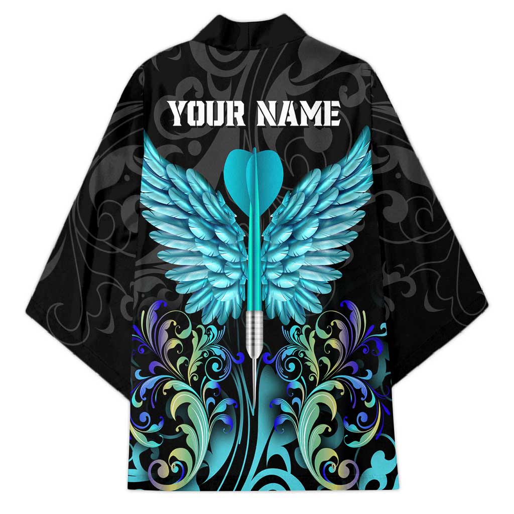 Personalized Elegant Wings and Dartboard Design Kimono with Swirling Floral Patterns - Wonder Print Shop