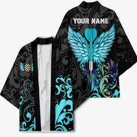 Personalized Elegant Wings and Dartboard Design Kimono with Swirling Floral Patterns - Wonder Print Shop