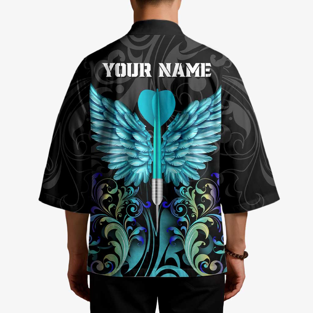 Personalized Elegant Wings and Dartboard Design Kimono with Swirling Floral Patterns - Wonder Print Shop