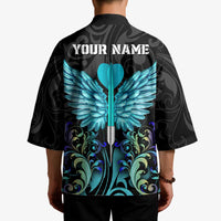 Personalized Elegant Wings and Dartboard Design Kimono with Swirling Floral Patterns - Wonder Print Shop