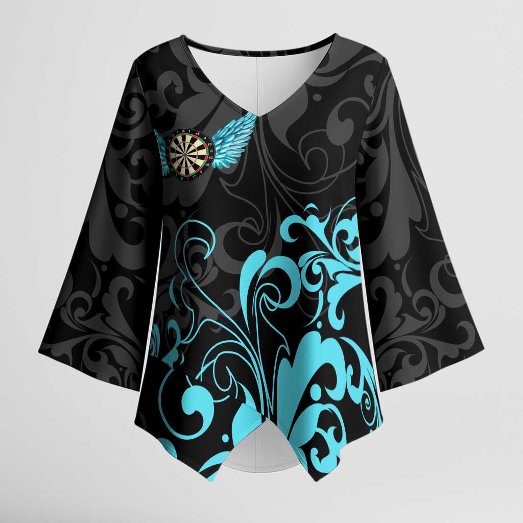 Personalized Elegant Wings and Dartboard Design Kimono Sleeve Blouse with Swirling Floral Patterns - Wonder Print Shop