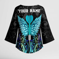 Personalized Elegant Wings and Dartboard Design Kimono Sleeve Blouse with Swirling Floral Patterns - Wonder Print Shop