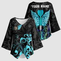 Personalized Elegant Wings and Dartboard Design Kimono Sleeve Blouse with Swirling Floral Patterns - Wonder Print Shop