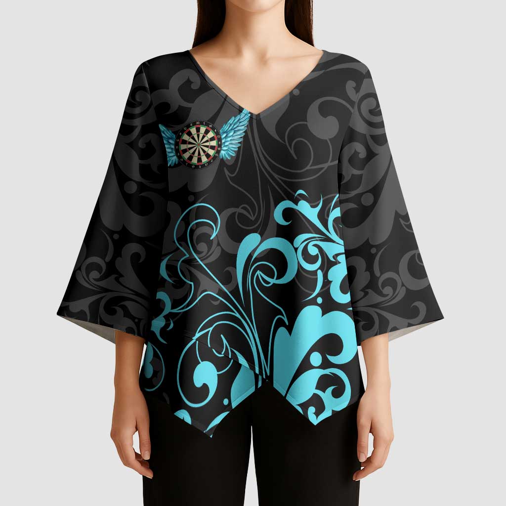Personalized Elegant Wings and Dartboard Design Kimono Sleeve Blouse with Swirling Floral Patterns - Wonder Print Shop