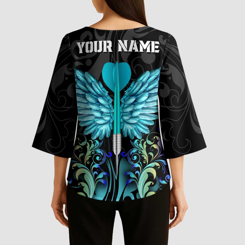 Personalized Elegant Wings and Dartboard Design Kimono Sleeve Blouse with Swirling Floral Patterns - Wonder Print Shop