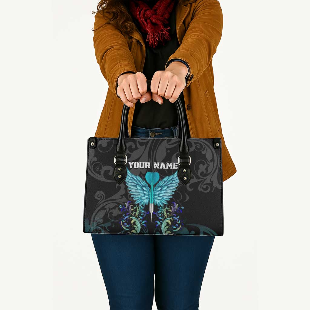 Personalized Elegant Wings and Dartboard Design Leather Bag with Swirling Floral Patterns - Wonder Print Shop