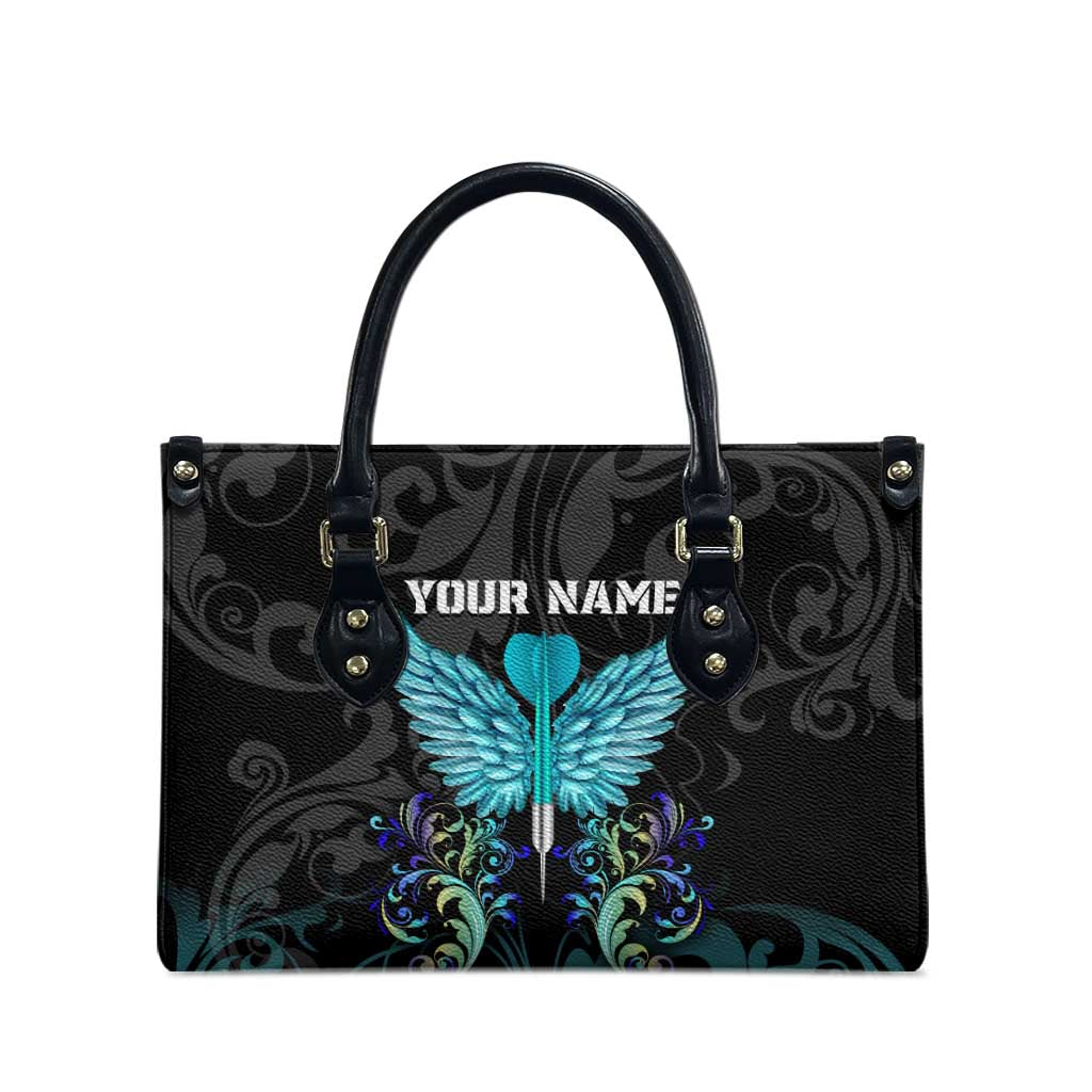 Personalized Elegant Wings and Dartboard Design Leather Bag with Swirling Floral Patterns - Wonder Print Shop