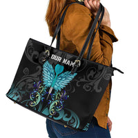 Personalized Elegant Wings and Dartboard Design Leather Tote Bag with Swirling Floral Patterns - Wonder Print Shop