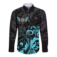 Personalized Elegant Wings and Dartboard Design Long Sleeve Button Shirt with Swirling Floral Patterns - Wonder Print Shop