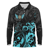 Personalized Elegant Wings and Dartboard Design Long Sleeve Polo Shirt with Swirling Floral Patterns - Wonder Print Shop