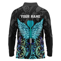 Personalized Elegant Wings and Dartboard Design Long Sleeve Polo Shirt with Swirling Floral Patterns - Wonder Print Shop